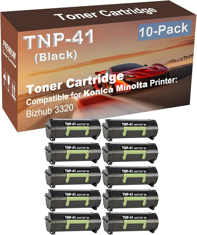 10-Pack Compatible High Yield 3320 Printer Cartridge Replacement for Konica Minolta TNP41 TNP-41 (A6WT00F) Toner Cartridge (Black)
