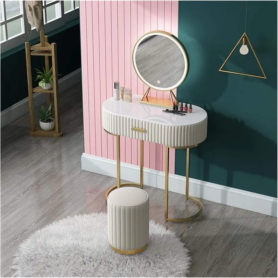 high-end Dressing Table Dressing Table for Bedroom Modern Simplicity Marble Desk with LED Light Mirror and Stool (Color : Gray Size : 80cm) (White 80cm)
