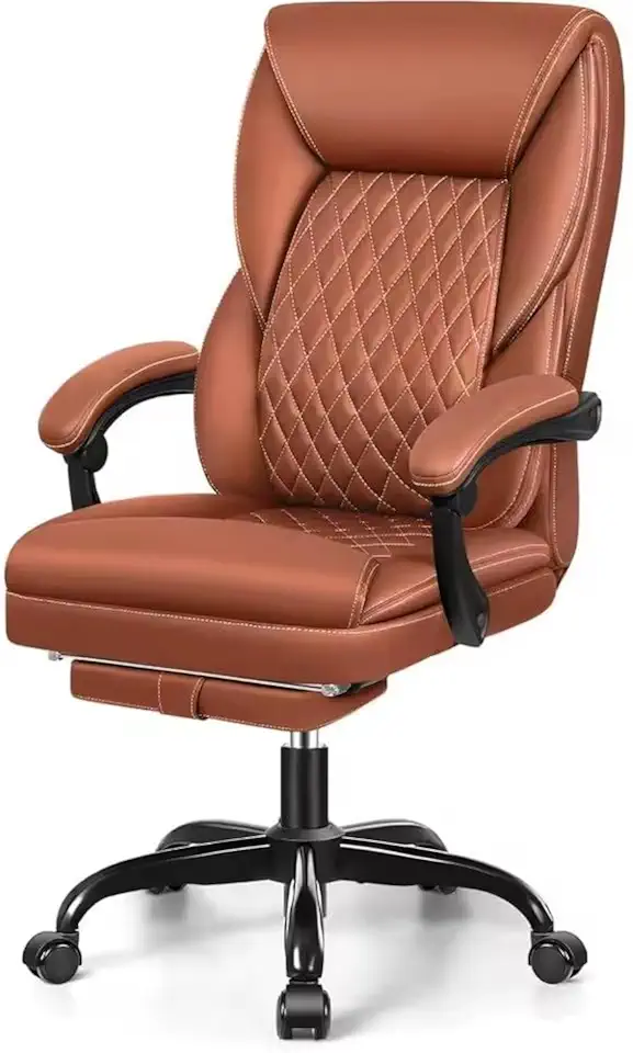 Office Chair Executive Office Chair with Footrest(White-Patch Five-Pointed star4)