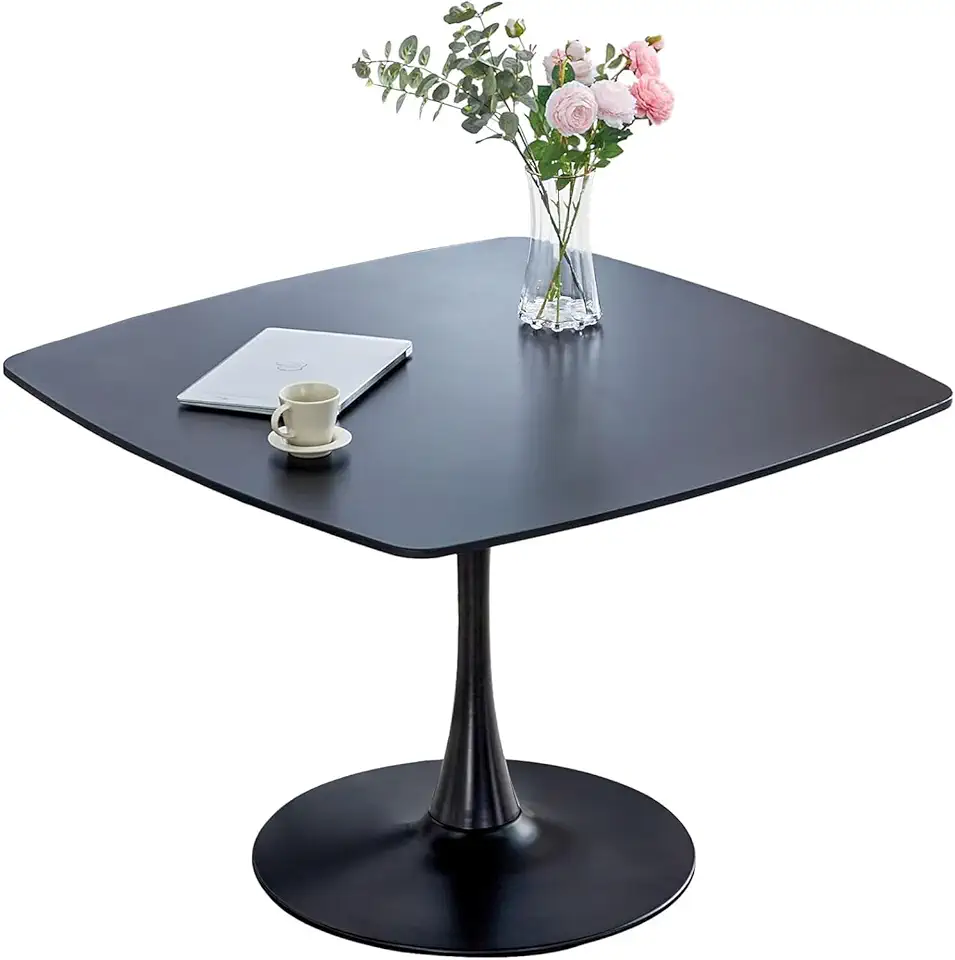 42 Inch Black Square Dining Table, Mid Century Tulip Table for 4-6 People Modern Kitchen Dining Table with MDF Tabletop and Metal Pedestal Base