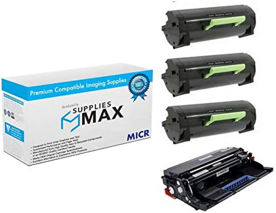 Compatible MICR Replacement for Lexmark MS-321/MS-421/MS-521/MS-621/MS-622/MX-321/MX-421/MX-521/MX-522/MX-622 GSA Drum/Toner Combo Pack (1-Drum/3-Toners) (56F0Z0G_1PK/56F0H0G_3PKVB)