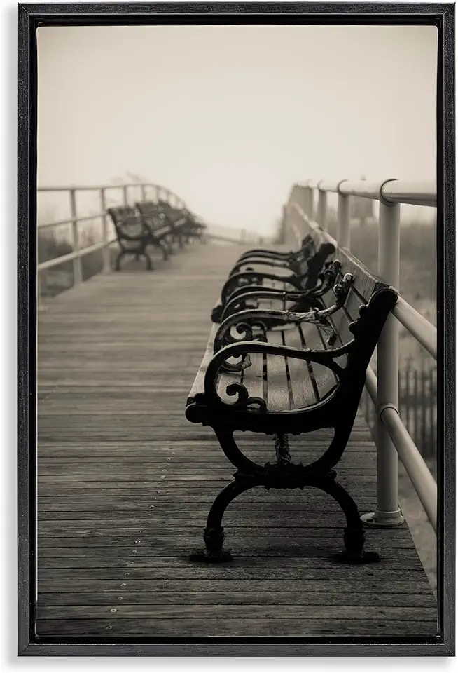 Stupell Industries Benches on the Boardwalk Black Framed Floater Canvas Wall Art Design by Jadei Graphics, 17 x 25