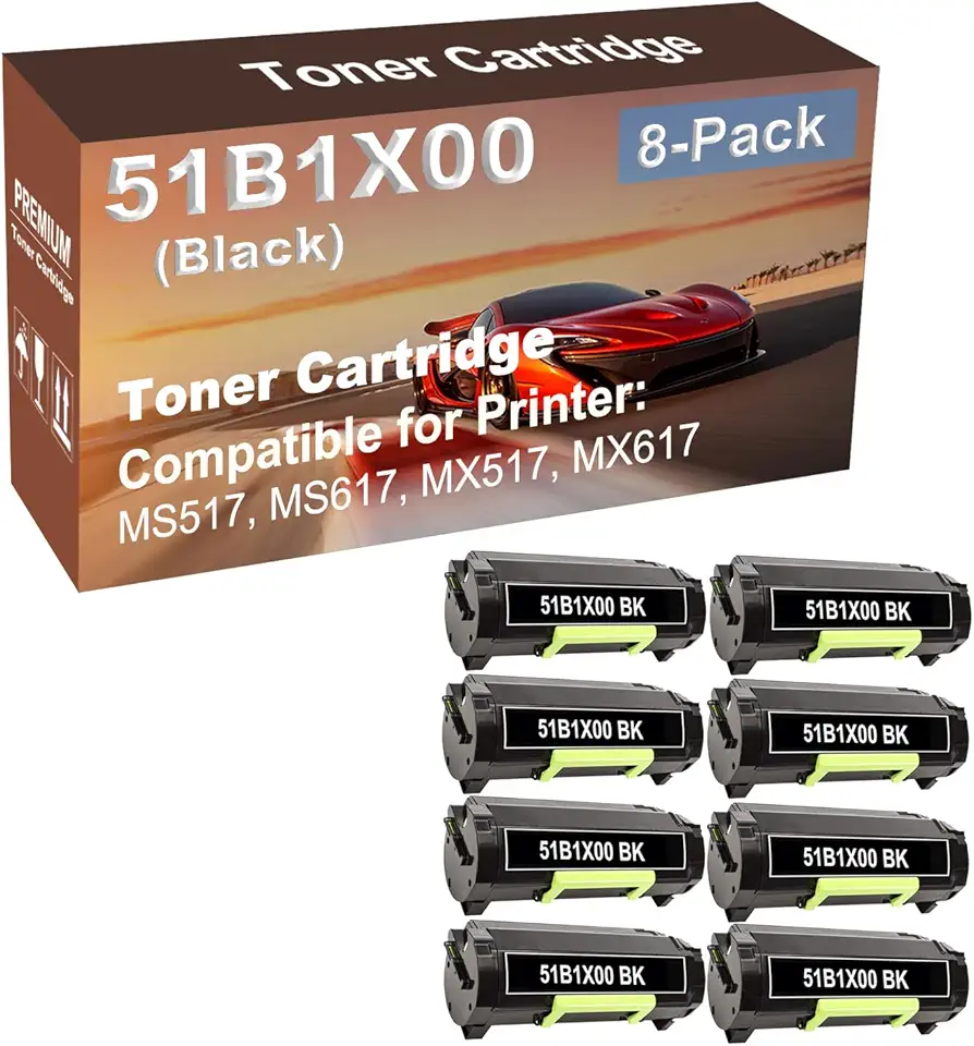 8-Pack Compatible High Capacity 51B1X00 Imaging Toner Cartridge use for Lexmark MS517, MS617, MX517, MX617 Printer (Black)