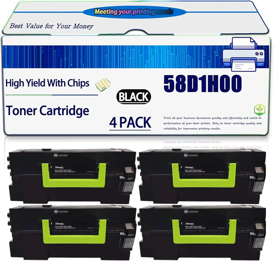 Compatible for Lexmark 58D1H00 Toner Cartridge MS823 MS821 Printers, High Yield 15000 Pages, with Chip (4 Pack Black)
