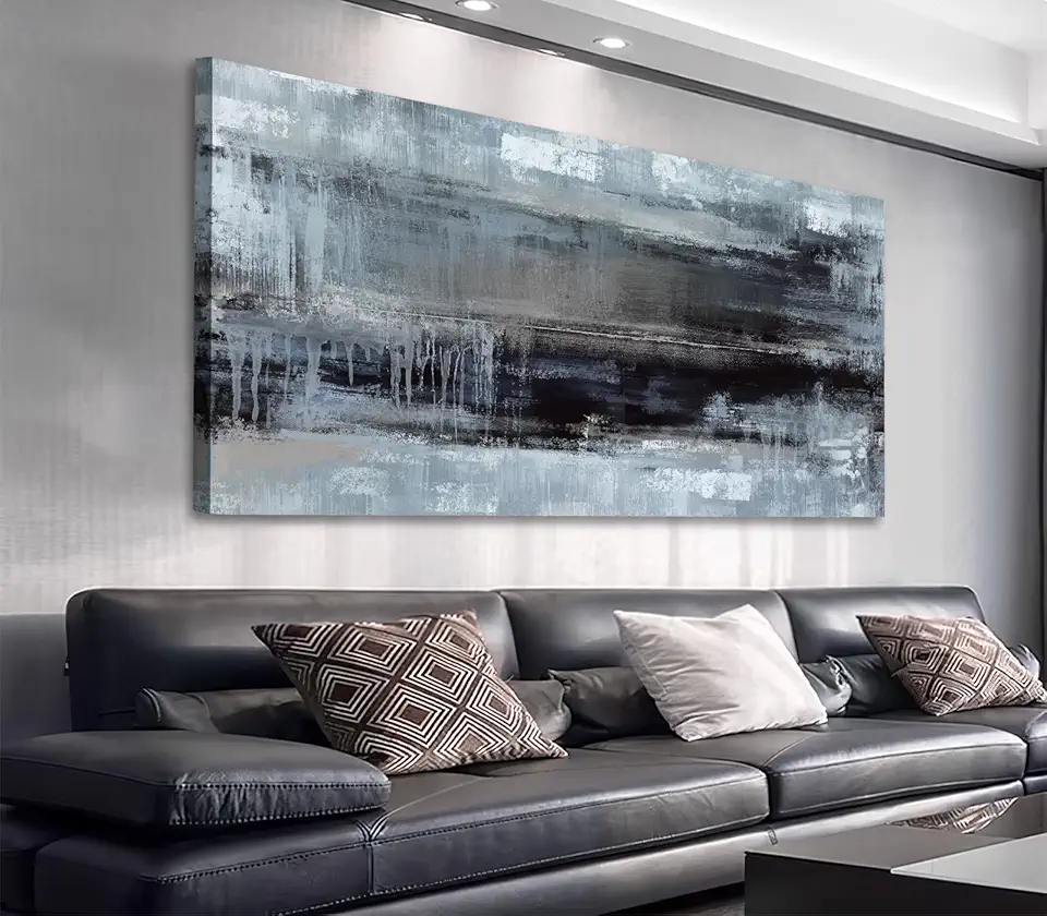 arteWOODS Abstract Canvas Wall Art - Deep Blue Black Pictures Wall Decor Rustic Minimalist Vintage Painting Artwork Elegant Stylish Prints Home Decor for Living Room Bedroom Ready to Hang 48 x 24in