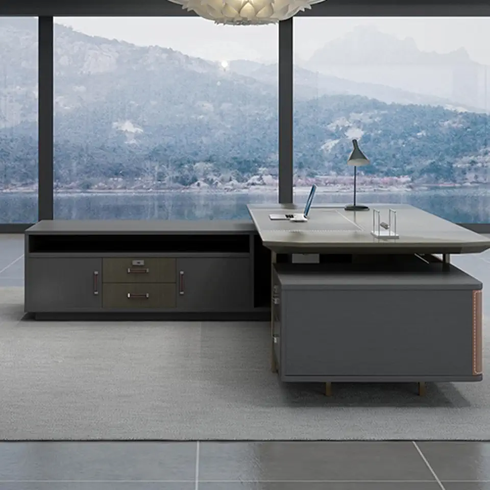 OUDINI L Shaped Desk Writing Study Desk Computer Desk with Thickened Frame and Board for Home Office with Storage Cabinets