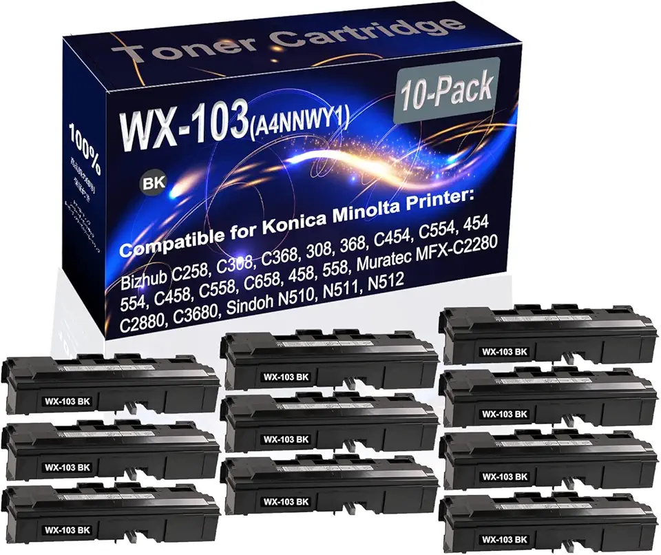 10-Pack (Black) Compatible Bizhub C258 C308 C368 308 368 C454 C554 454 Waste Toner Container Box (High Capacity) Replacement for Konica Minolta WX103 WX-103 (A4NNWY1) Laser Printer Cartridge