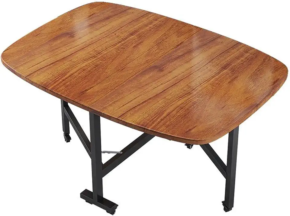 Wooden Foldable Kitchen Table, Multifunction Table Drop Leaf Dining Table, Mobile Folding Dining Table, with Metal Frame & 6 Wheels & Solid MDF Wood Board, for 4-8 People, Space Saving Dining Table(Br