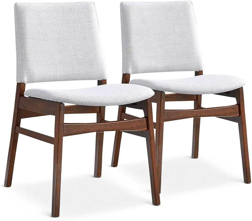 Wooden Dining Chairs Set of 2, Mid-Century Modern Dining Room Furniture, Upholstered Kitchen Chair for Living Room Bedroom, Brown and Light Gray