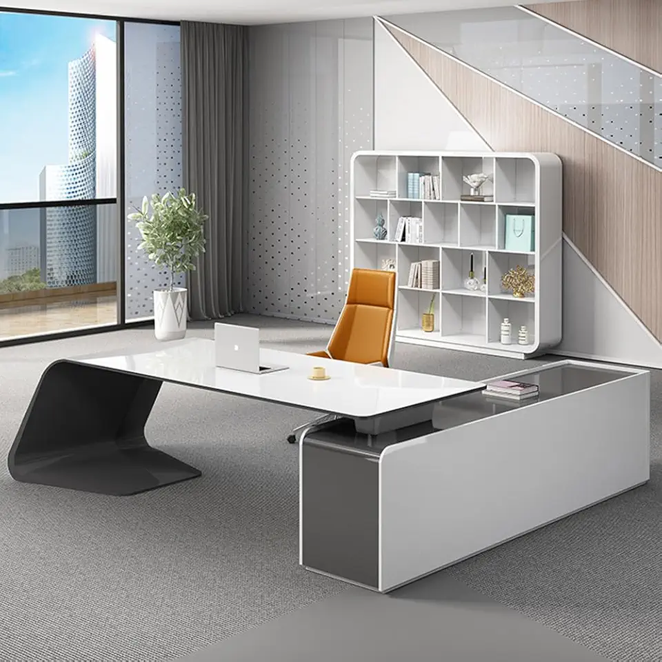 1.8m Administrative Desk, Computer Desk, Modern Luxurious L-Shaped Desk with Drawers and lockers, Suitable for Living Room, Bedroom, Study and Corporate Office.