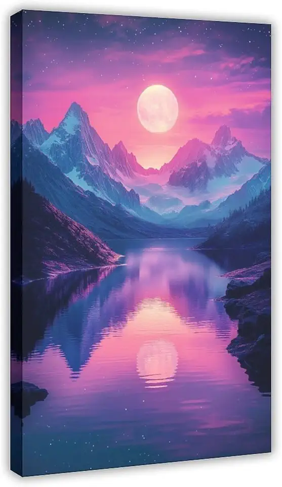 ZMLIS Abstract Neon Nature Wall Art – Soft Glowing Landscape with Pastel Colors – Modern Aesthetic Poster for Living Room Canvas Posters Wall Art Bedroom Office Room Decor Gift 20x30inch(50x75cm)