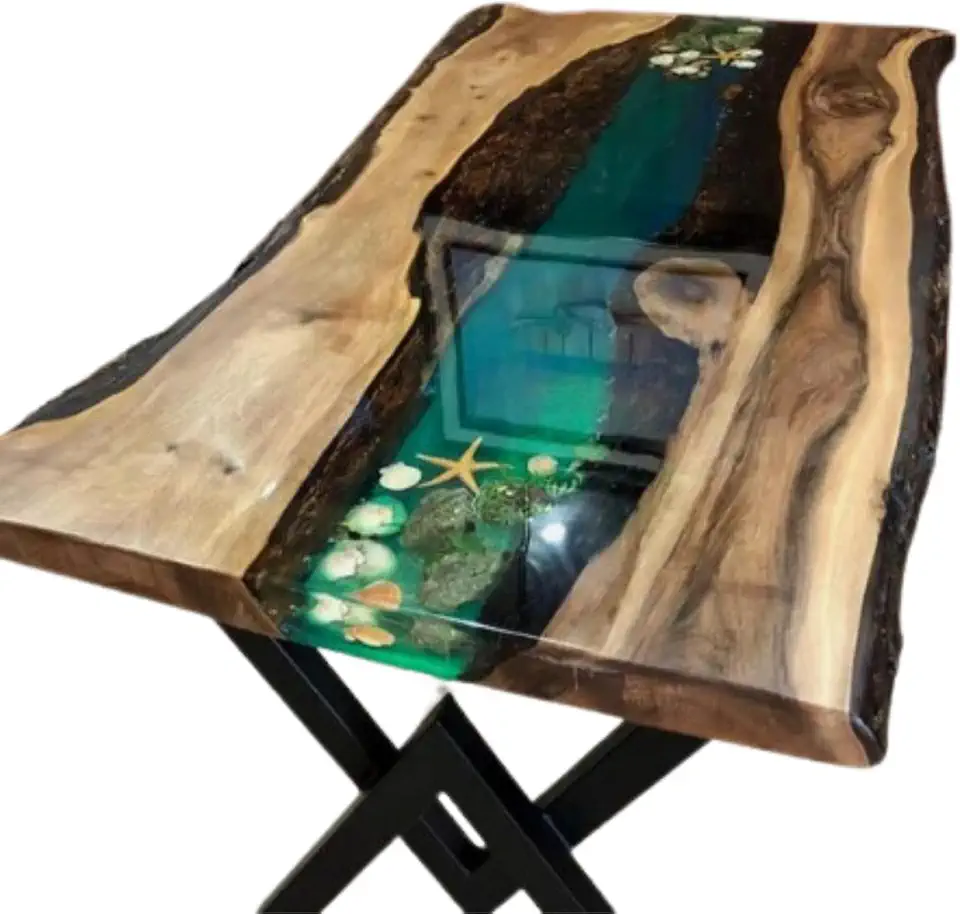 Resin Table With Real Starfish, Handmade Ocean Themed Blue Table, Wood Resin Art, Coffee Table, Personalized Ocean Resin Epoxy Table, Dining Table, Home Decor (36x72 inch, Only Table Top)