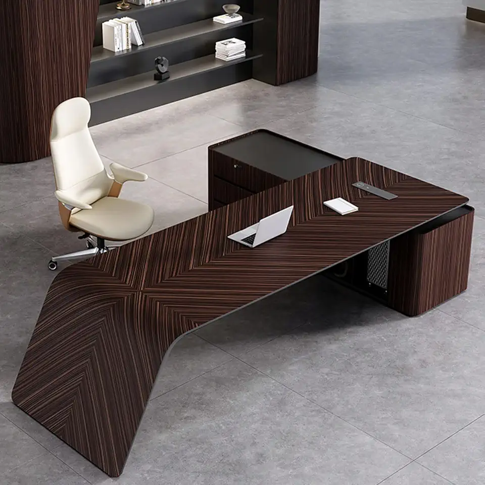 OUDINI Executive Desk Mid Century Modern Writing Study Desk with Solid Thickened Tabletop Wooden Office Desk for Home Office, 2.4m