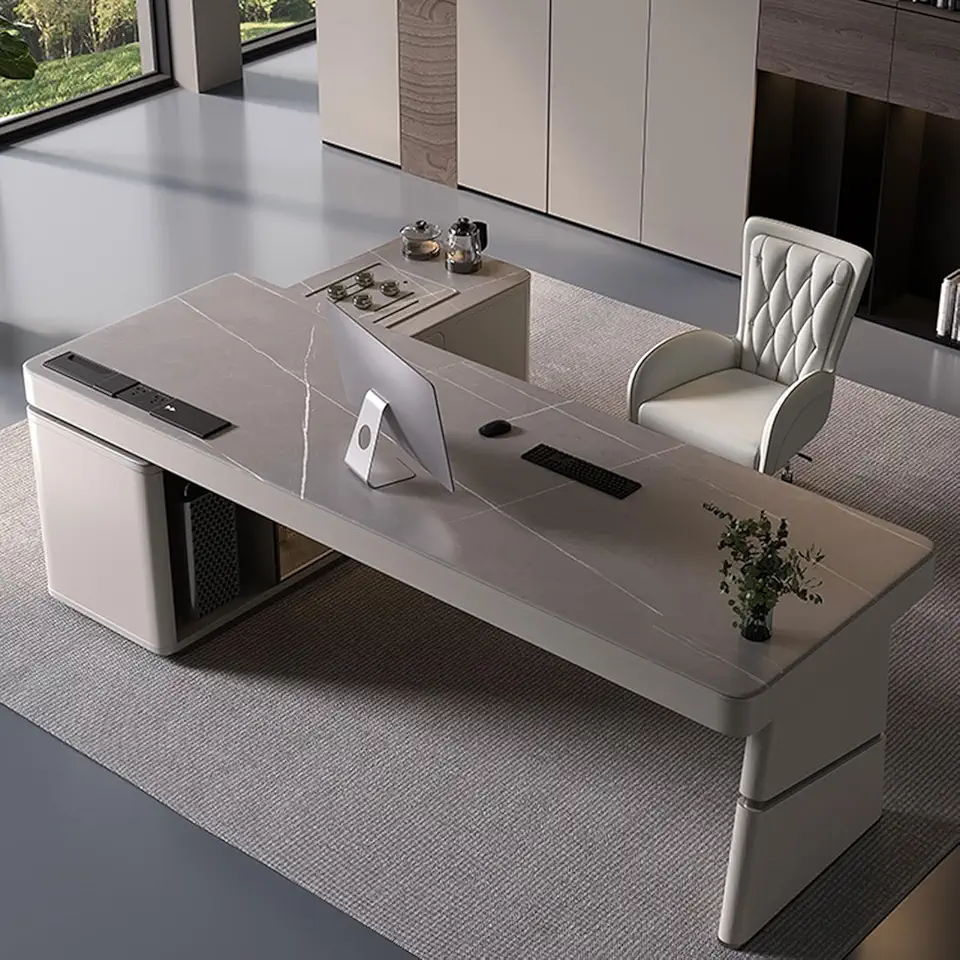 Large L Shaped Desk Modern Executive Office Desk, Large L Shaped Executive Computer Desk Industrial L-Shaped Desk for Home Office, 180cm