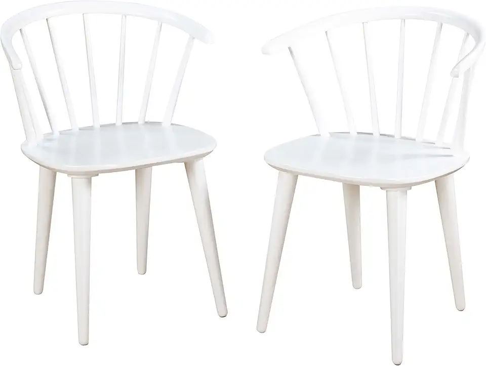 Florence Farmhouse Solid Wood Spindle Curved Back Dining Chair, Set of 2, White