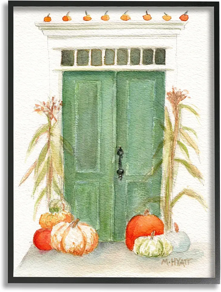 Stupell Industries Entryway Door Architecture Autumn Harvest Pumpkins, Design by Melissa Hyatt LLC Black Framed Wall Art, 24 x 30, White