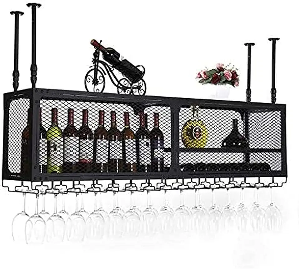SBTXHJWCGLD Wine Rack Ceiling Wine Racks,Bar,Restaurant,Wine Glass Rack,Home Iron Art Stemware Storage Shelf Hanging Upside Down Holder European Style for Counter,80X35X45Cm,80X35X45Cm