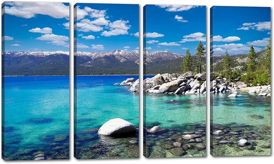 80 x 50 TOTAL - Lake Tahoe Wall Art Canvas Print 4 Panel Split. Lake Tahoe California Landscape Art Print