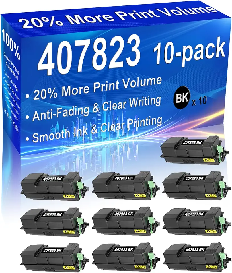 10-Pack (Black) Compatible High Yield 407823 Imaging Toner Cartridge use for SP 5300, SP 5300DN, SP 5310, SP 5310DN, MP 501, MP 501SPF, MP 601, MP 601SPF Printer