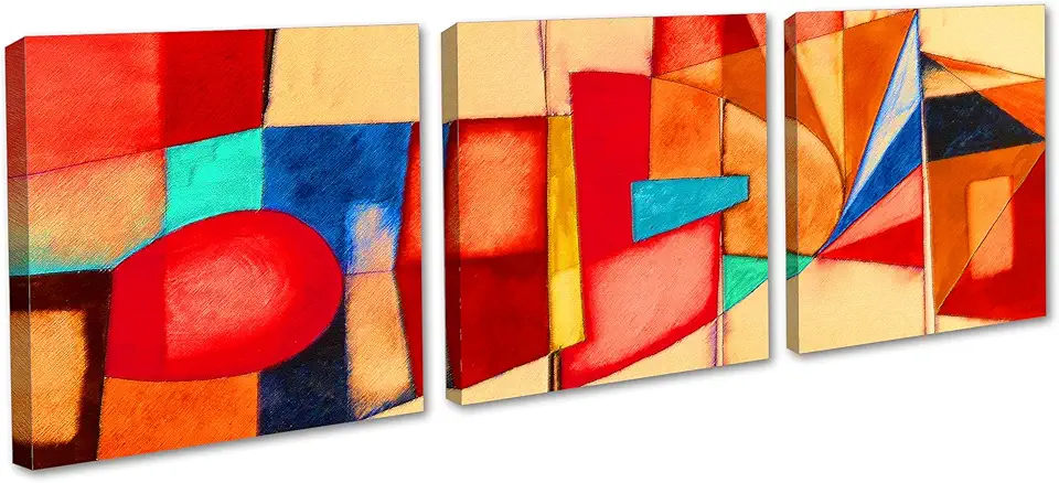 120 x 40 TOTAL - Abstract Shapes Art Panoramic Canvas Print - 3 Panel Split, Triptych Wall Art