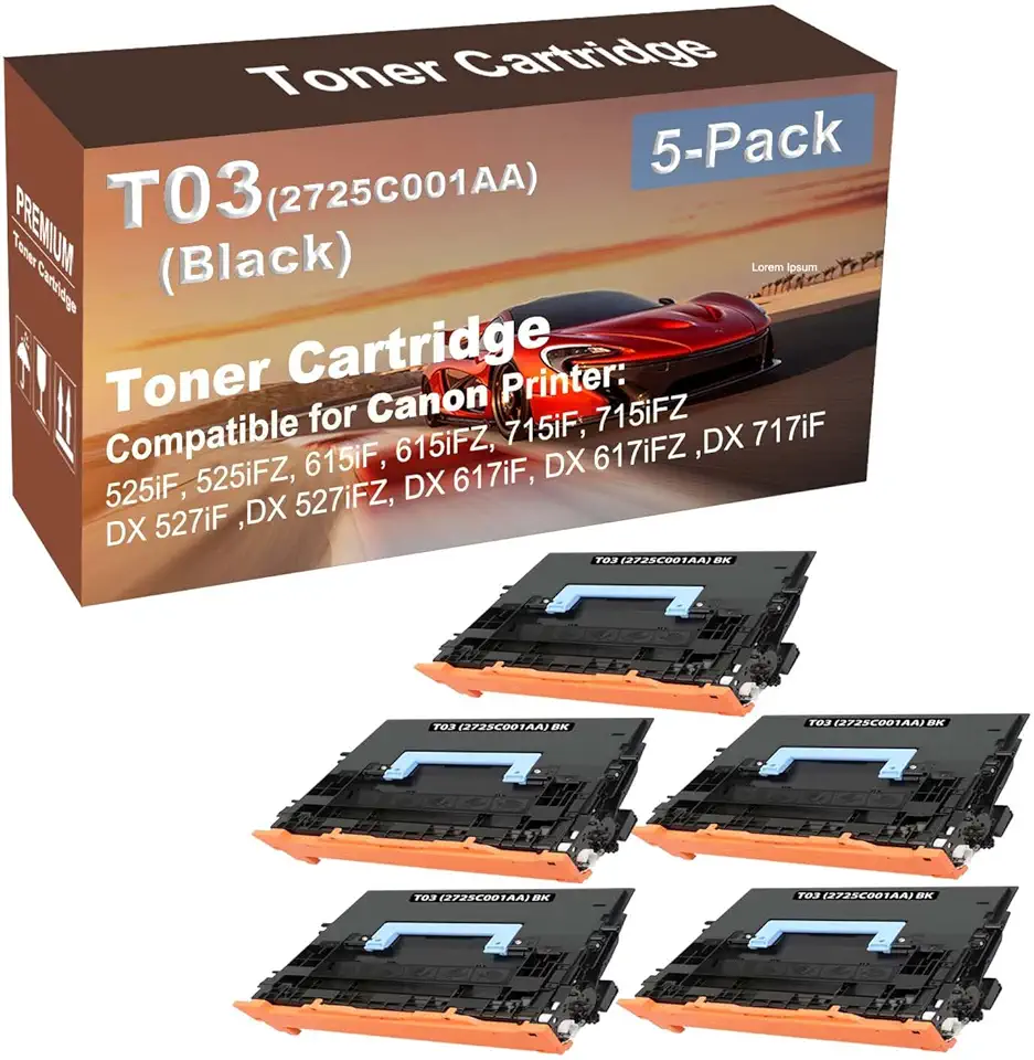 5-Pack Compatible High Capacity T03 (2725C001AA) Imaging Toner Cartridge use for Canon 525iF, 525iFZ, 615iF, 615iFZ Printer (Black)