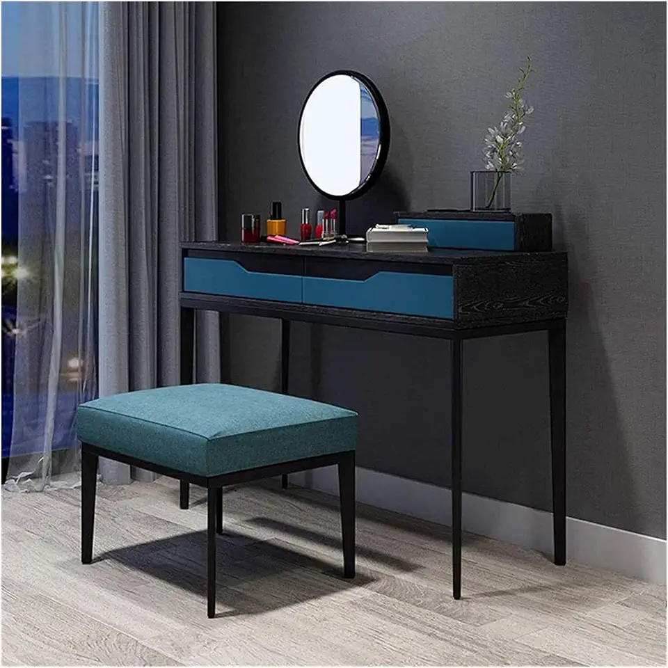 Vanity Table Dark Green Dressing Table with Mirror Makeup Table with Chair and 2 Drawers Dressing Table for Bedroom