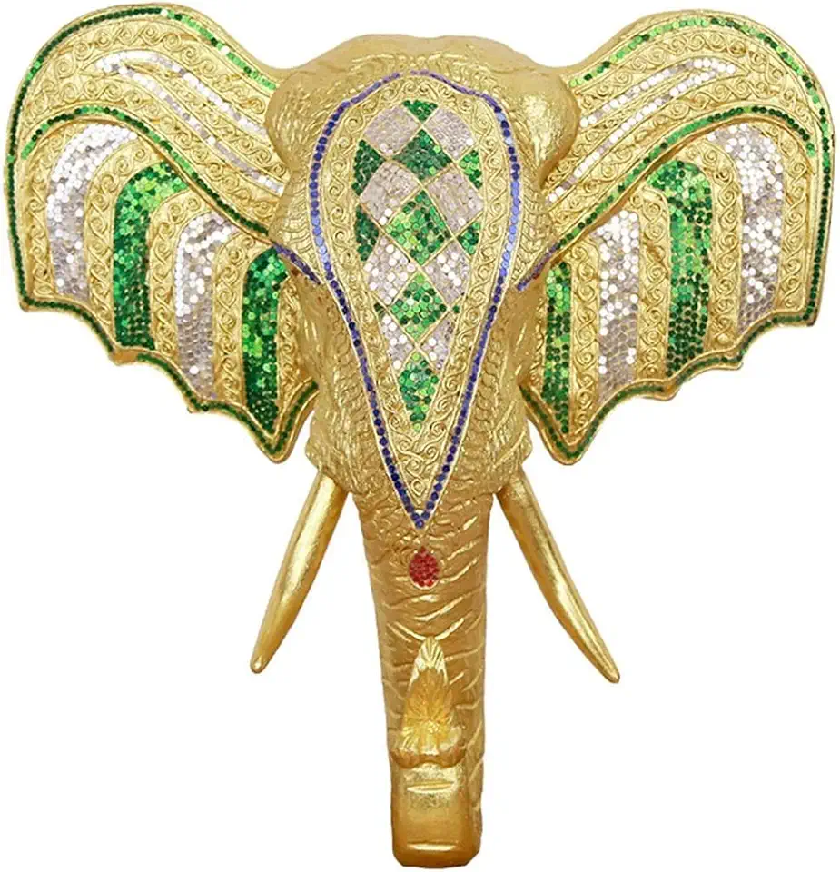 Home Wall Mount Engraving Head Sculpture Lucky Elephant Headwall Standard Southeast Asian Style Living Room Wall Decoration Thai Style Home Background Wall Pendant Gift ( Color : Gold , Size : 55*55cm