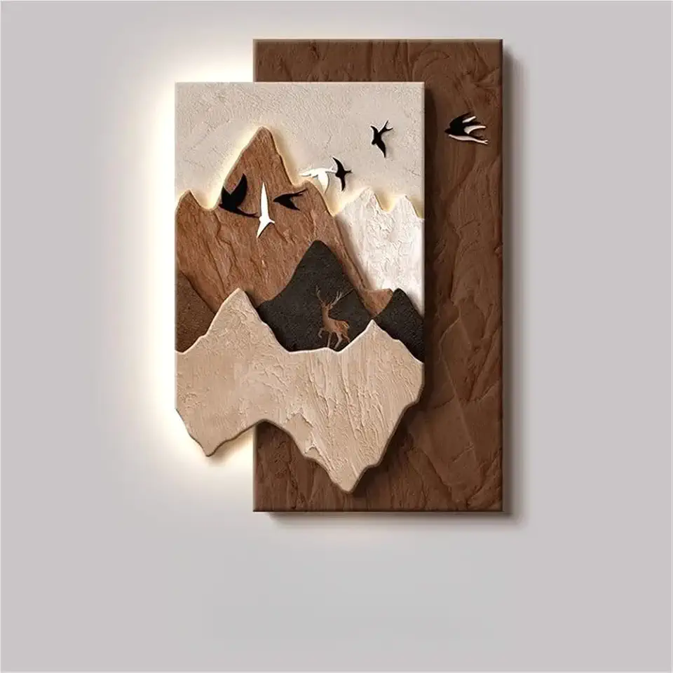 Tznyqveb LED Large Wall Sculpture Mural, Decorative Painting with Sandstone Materials, Landscape Wall Sculpture for Home, Living Room, Bedroom Decor(C,47.2x31.4in)