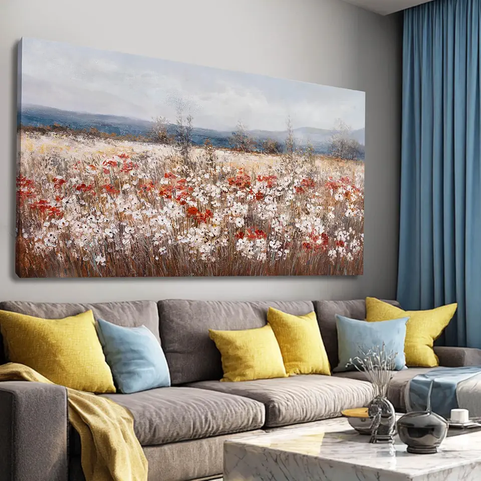 Sponsored Ad - GAIDUOMAI Flowering Shrubs Wall Art Vintage Botanical Painting Red and White Floral Canvas Art for Bedroom Kitchen Office Wall Decor 24