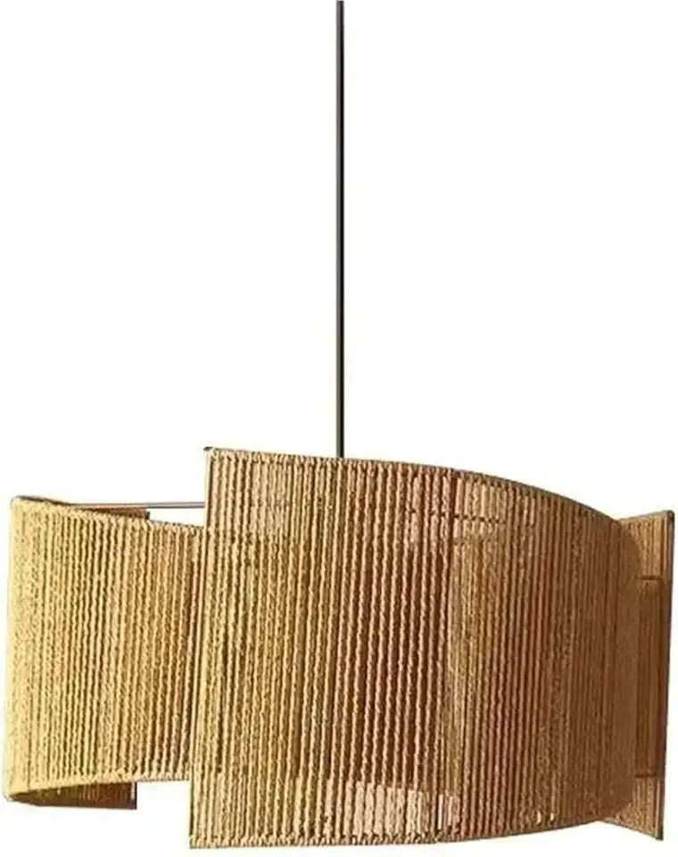 Hemp Rope Art Chandelier Vintage Interior Lighting Restaurant Round Ceiling Light Hand-Woven Lamps Nordic Decor,Full of Fashion