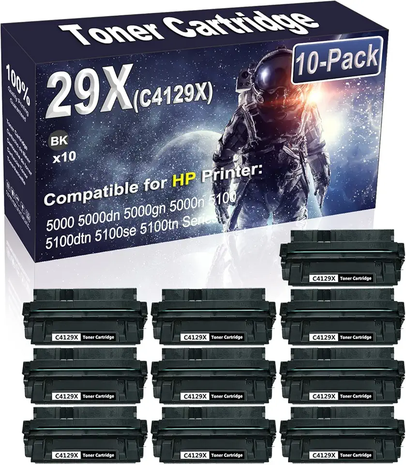 10-Pack Compatible High Capacity 5000 5000dn 5000gn 5000n 5100 5100dtn 5100se 5100tn Printer Toner Container Replacement for HP 29X (C4129X) Printer Cartridge (Black)