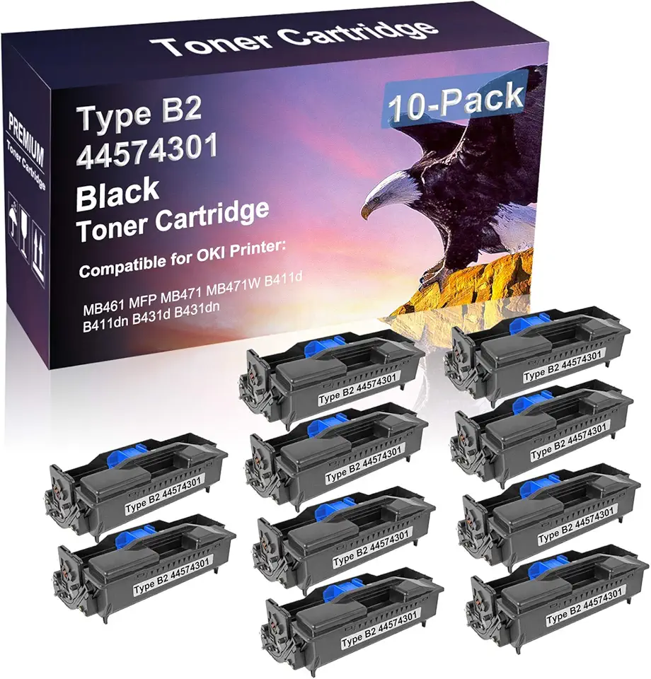 10 Pack (Black) Compatible Type B2 | 44574301 Printer Toner Cartridge use for MB461 MFP MB471 MB471W B411d B411dn B431d B431dn Printer (High Capacity)