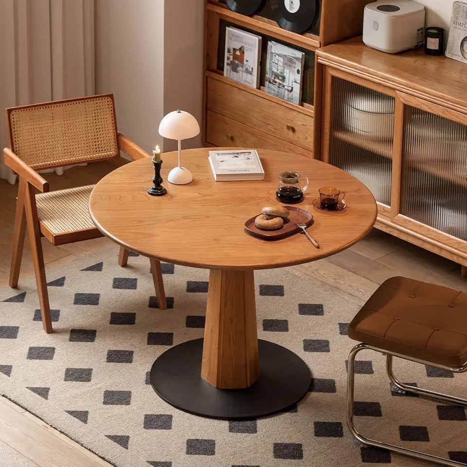 Sponsored Ad - YESWOOD 43.3’’ Round Dining Table for 4, Solid Ash Wood Kitchen Table with Metal Pedestal Base, Farmhouse Dinner Table for Dining Room, Living Room, Study, Natural