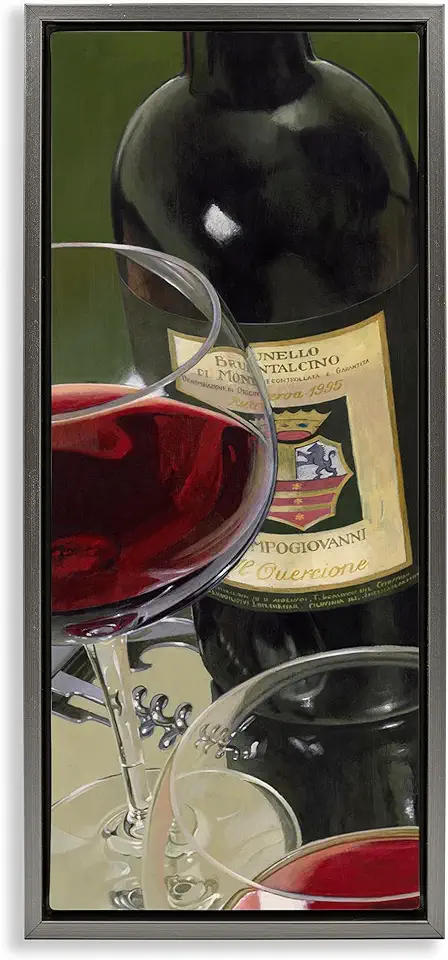 Stupell Industries Vintage Red Wine & Glasses Gray Framed Floater Canvas Wall Art Design by Stefano Ferreri, 15 x 31