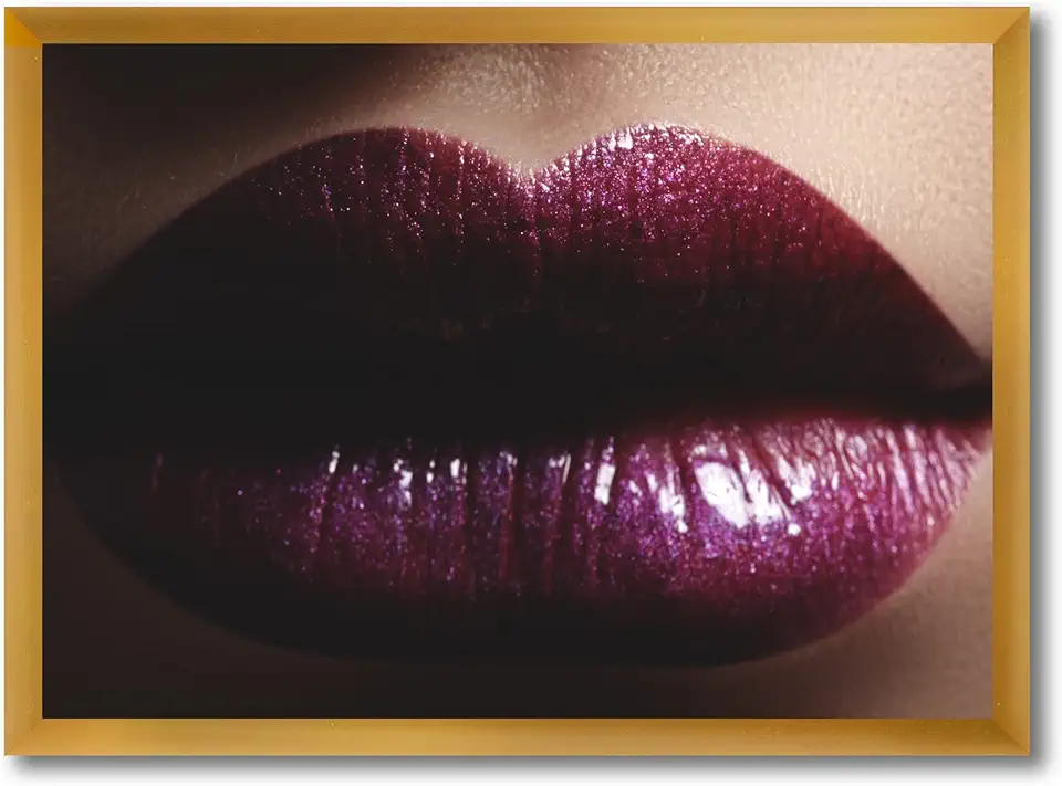 Close-Up Of Female Plump Lips With Glitter Modern Framed Wall Art