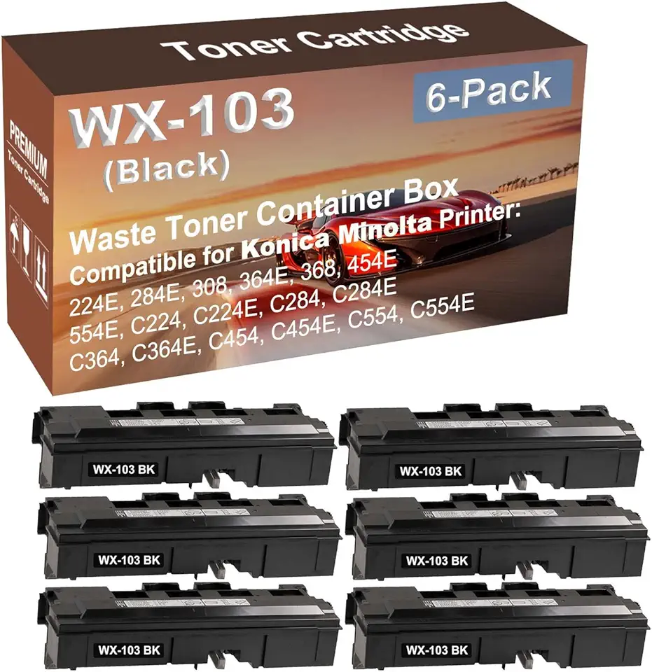 6-Pack Compatible High Capacity WX103 WX-103 Printer Waste Toner Container Box use for Konica Minolta Bizhub 554E, C224, C224E, C284, C284E, C364 Printer (Black)