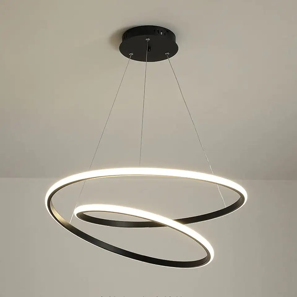 Siet LED Spiral Chandelier Black Linear Pendant Light, 50W Art Decorative Drop Ceiling Lamp, Minimalist Dining Table Light Fixtures for Living Room Hotel Bedroom Dia-60cm