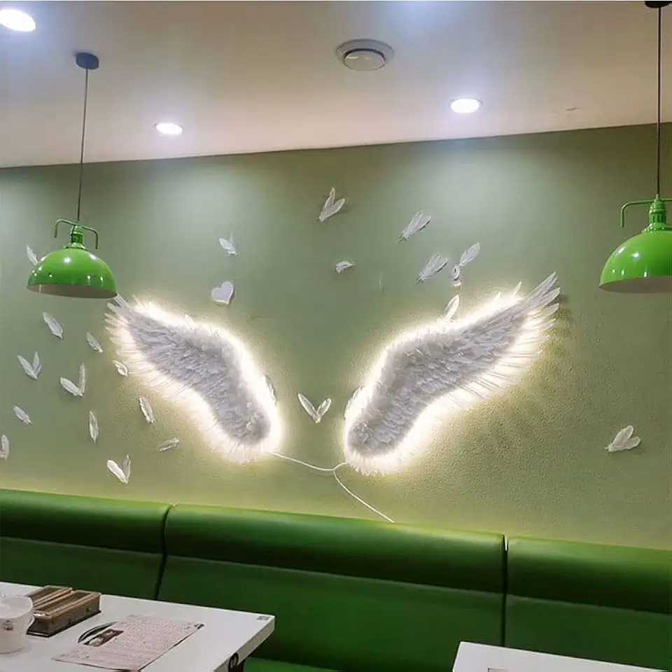 Wall Sculpture,Feather Wings Glowing Wall Decoration, Contemporary Style, Handmade Design, Window Decoration On Wall, Bas-Relief Sculpture Decoration (Warm Light 220)