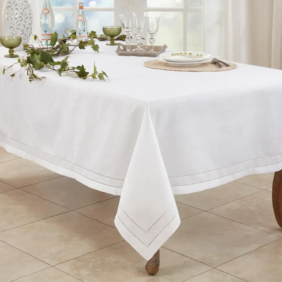 Fennco Styles Classic Embroidered & Hemstitch Tablecloth 65