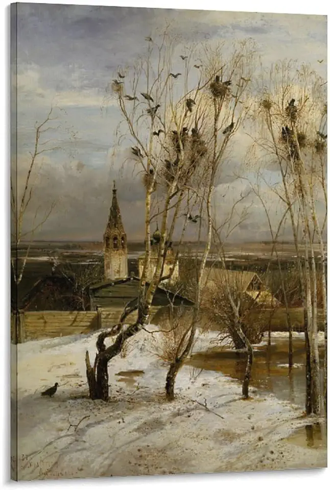 The Rooks Have Returned by Alexei Savrasov Prints World Famous Paintings Posters Painting On Canvas Wall Art Poster Scroll Picture Print Living Room Walls Decor Home Posters 20x30inch(50x75cm)