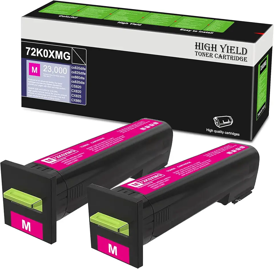 CX820 (72K0XMG) Magenta Toner Cartridge, Compatible 2 Pack 72K0XMG Replacement for cx820dtfe cx825dtfe cx860dte cs820dte CS820 CX820 CX825 CX860 Printer| Up to 23,000 Pages 1 Each
