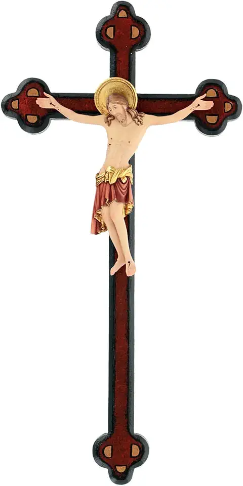 Cimabue Crucifix in Wood with Antiqued Baroque Style Cross, Val Gardena, 78 cm (30.71 inc.)