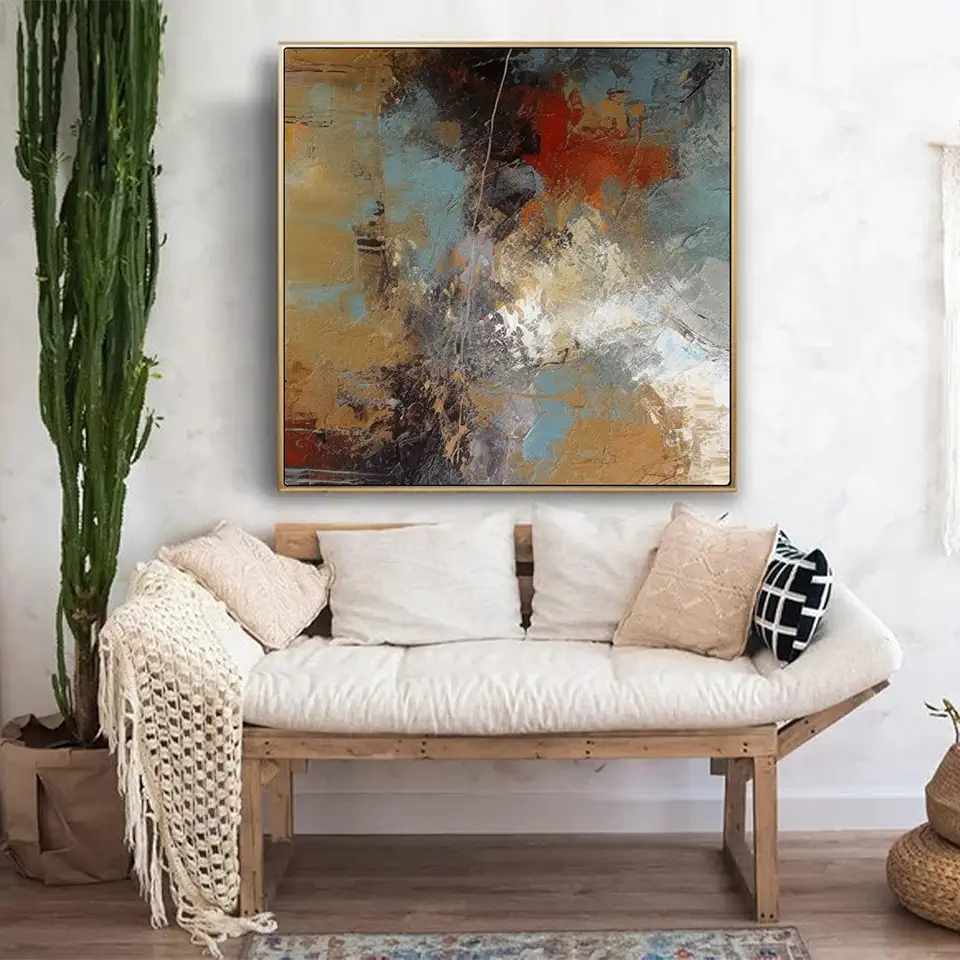 Brown Handmade Acrylic Painting,Netural Wall Art,Minimalist Wall Painting,Housewarming Gift,Nordic Wall Art,Modern Decor For Hallway Office Living Room,Unstretched,Frameless,(183X183cm)72X72Inches