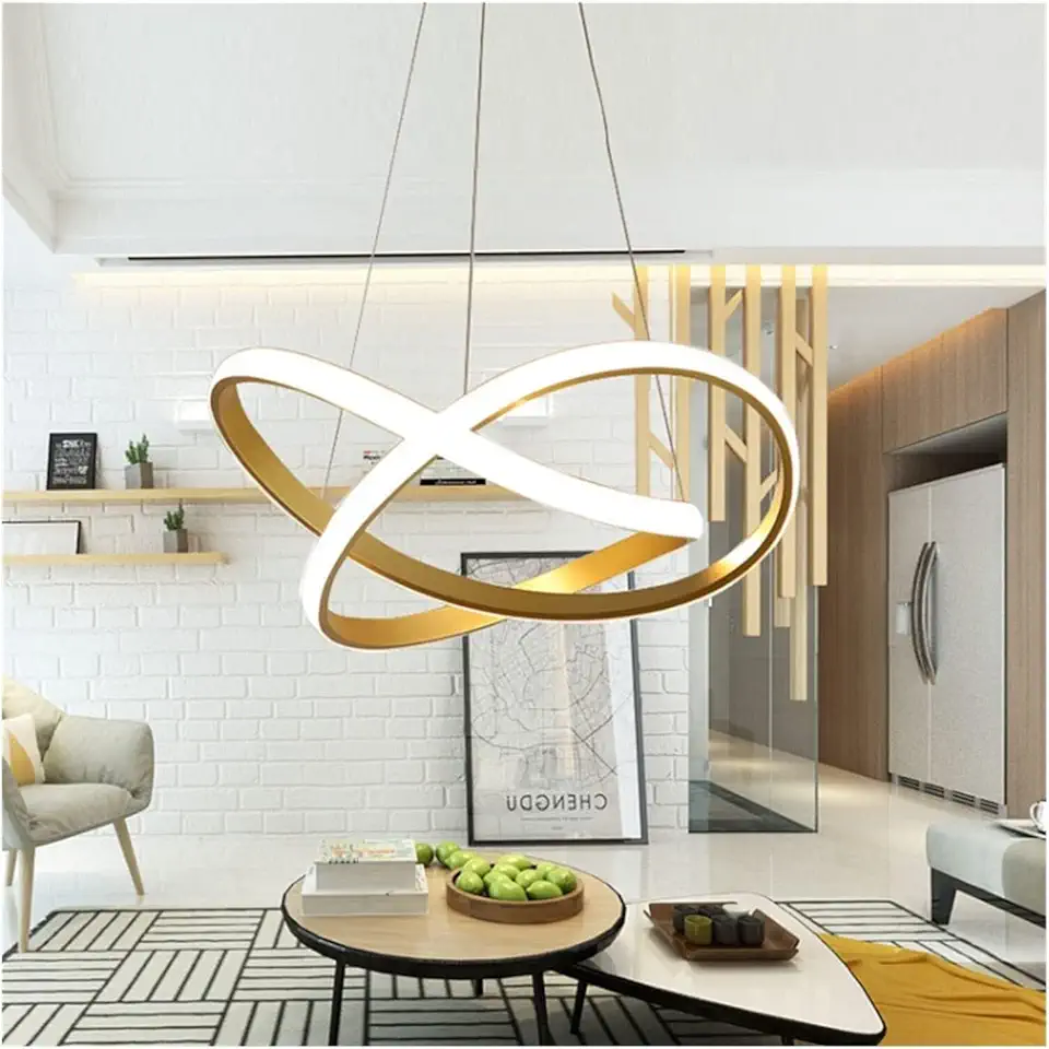 LED Modern Chandelier Lamp, Remote Control Art Fashion Round Line Chandelier Lustre LED Rings Circle LED Chandelier Lighting Compatible with Living Room Dining Room,Modern LED Chandelier,Wall Lights(