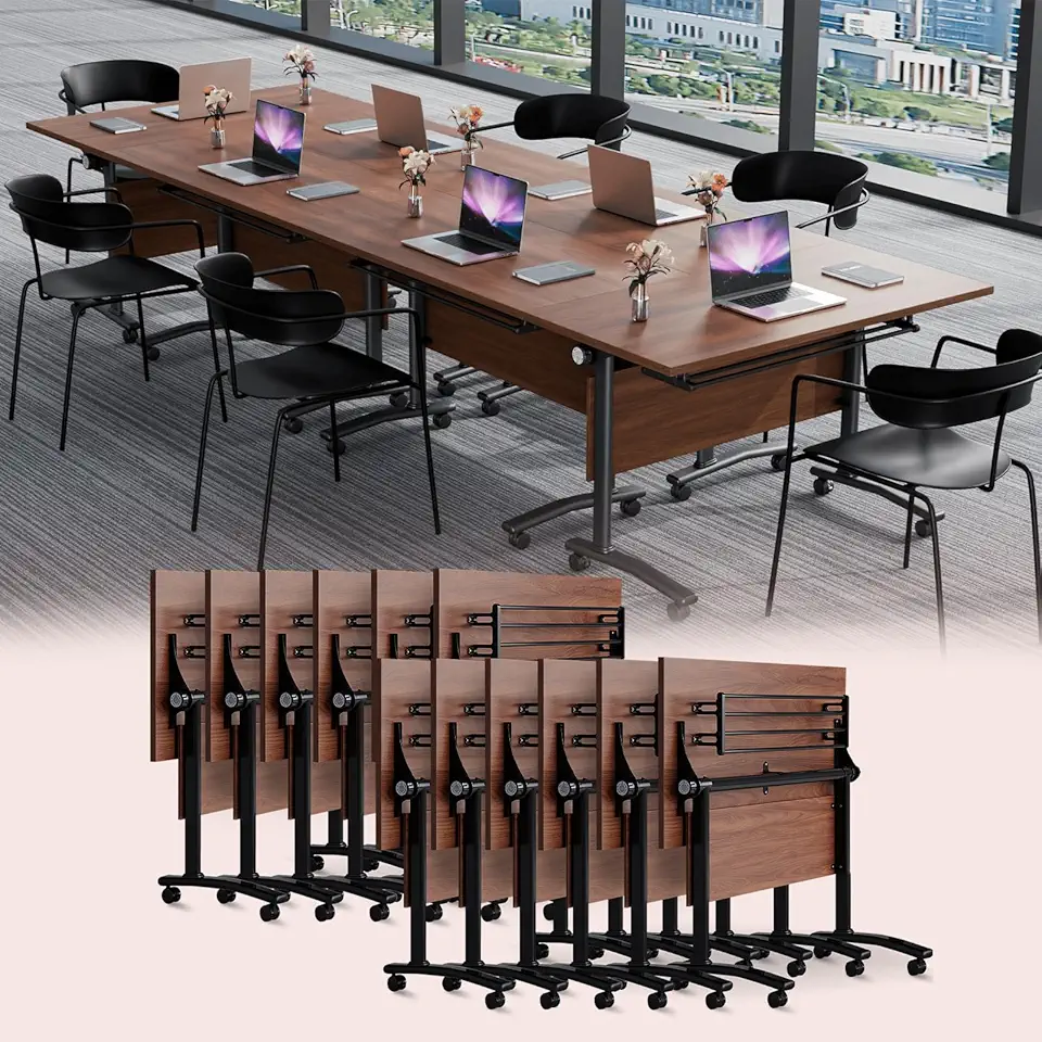 Conference Table,8ft Folding Conference Room Table for 2-10 People,Modular Conference Table with Wheels,Flip Top Rolling Seminar Meeting Table for Office,Meeting Room,Classroom (70.8'',12E)