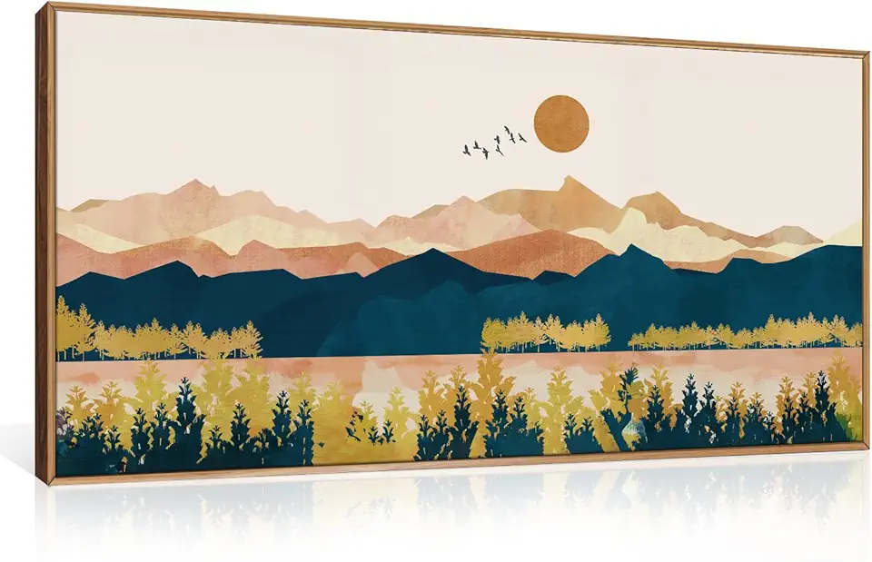 HPINUB Mountain Framed Canvas Wall Art Set, Mid Century Modern Wall Decor, Set of 3 Boho Artwork Nature Art Paintings, Bohemian Art Prints for Living Room, Bedroom, Dining Room, Office - 20