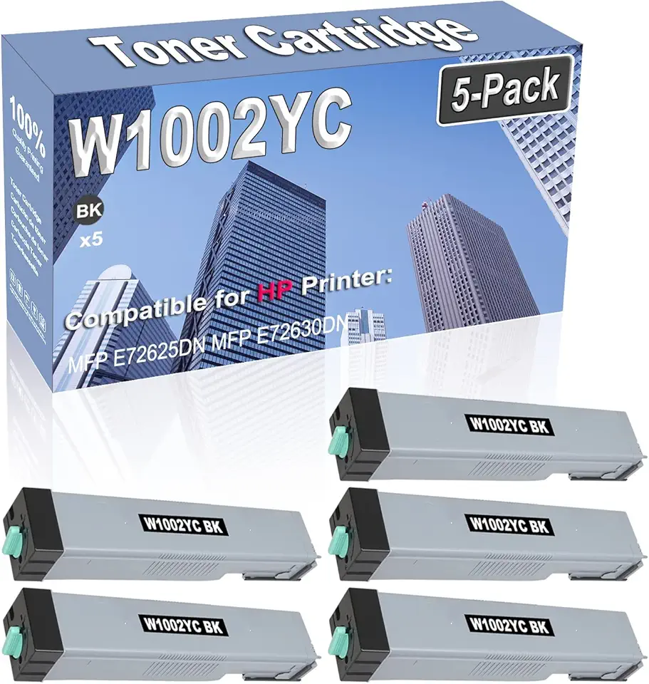 5-Pack (Black) Compatible High Capacity W1002YC Toner Cartridge Used for HP MFP E72625DN MFP E72630DN Printer