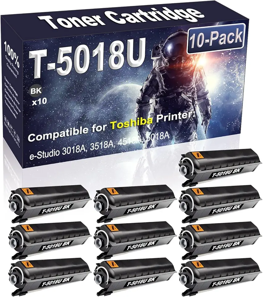 10-Pack (Black) Compatible High Yield T-5018U T5018U Imaging Toner Cartridge Use for Toshiba e-Studio 3018A 3518A 4518A 5018A Printer (43,900 Pages)