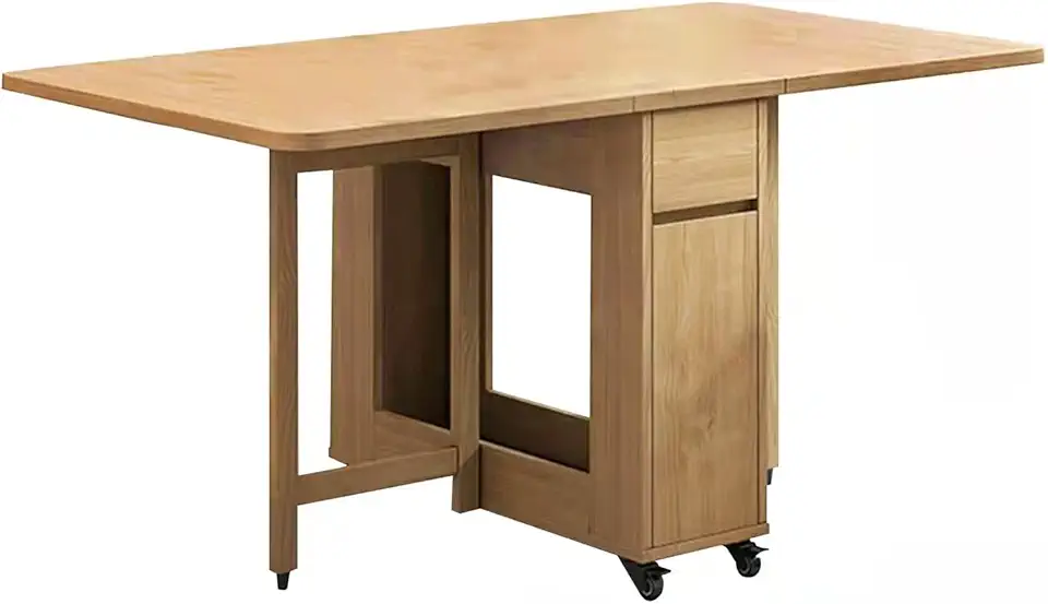 Space Saving Table, Folding Dining Table, Drop Leaf Kitchen Table, Solid Wood Extensible Movable Table