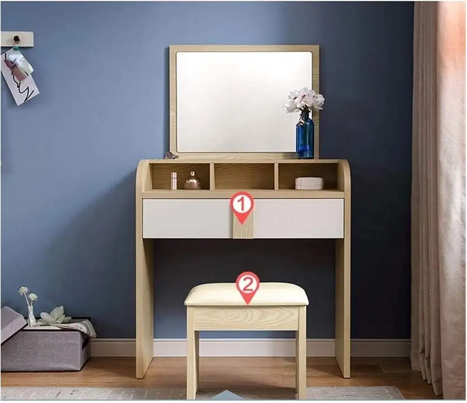 Vanity Table Set with Mirror 1 Large Drawers with Sliding Rails Makeup Dressing Table with Cushioned Stool (Color : A) (B)